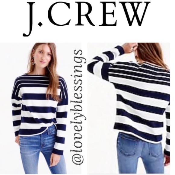 Nautical Stripes Long Sleeve J Crew Boat Neck Top Navy Blue White Striped - Picture 16 of 16